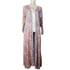 TAIRE HAWAII X REVOLVE Pink Blue Floral Bohemian Long Duster Kimono NWT One Size
